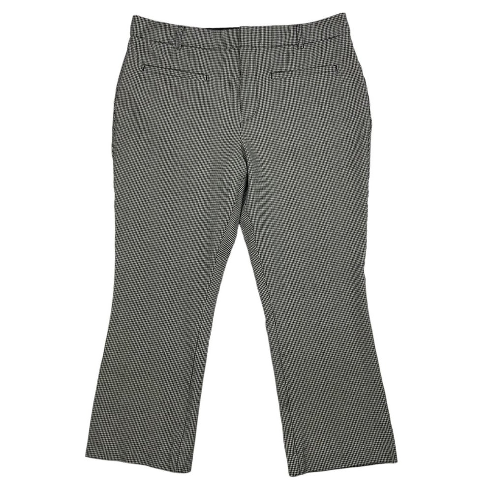 Anthropologie Maeve Essential Slim Kick Flare Pant 14 Black Houndstooth Cropped